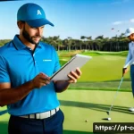 골프 레슨 비용 - A modern golf training facility located in a sunny Brazilian metropolitan area, showcasing a well-ma...